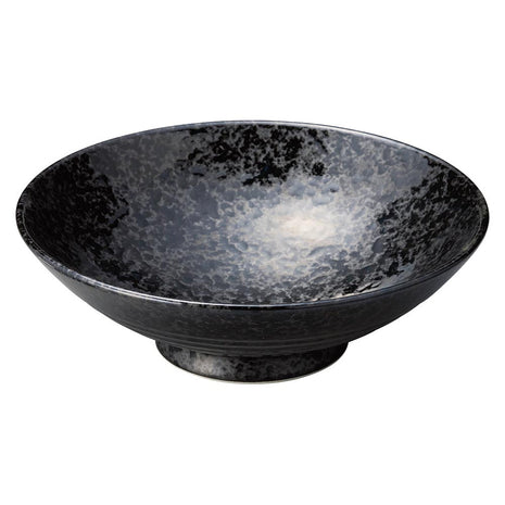 Bol Ceramic Japonez de Servire, Negru cu Reflexii Argintii, 24.6 cm