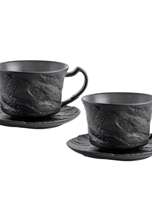 Set 2 Cesti Cafea cu Farfurioara din Portelan Fin, 75 ml