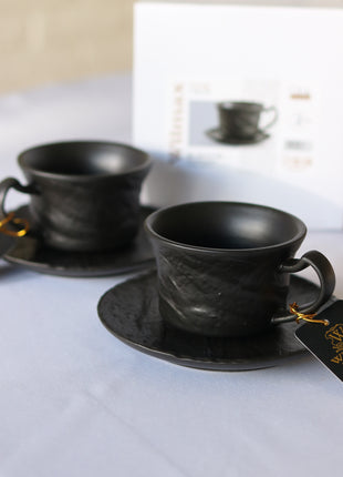 Set 2 Cesti Cafea cu Farfurioara din Portelan Fin, 75 ml