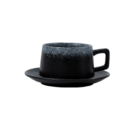 Set Ceasca Cafea cu Farfurioara, Negru cu Alb Prafuit, 220 ml