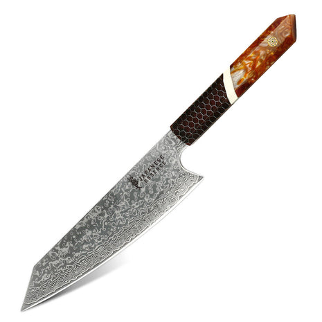 Cutit Kiritsuke 20 cm din Otel Damasc cu Maner Amber Blaze