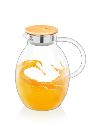 Carafa Termorezistenta din Sticla Borosilicata cu Capac din Bambus, 2400 ml