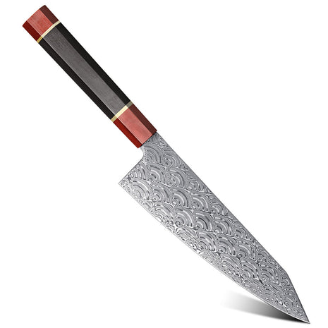 Cutit Kiritsuke 20 cm din Otel Damasc 110 Straturi Dual Core cu Maner Lemn Rosewood si Abanos