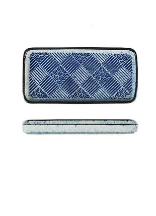 Platou Rectangular Model Geometric Albastru, 19 cm