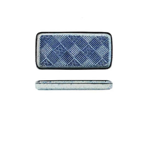 Platou Rectangular Model Geometric Albastru, 19 cm