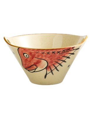 Bol Ceramic Japonez, Pestele Rosu, 700 ml