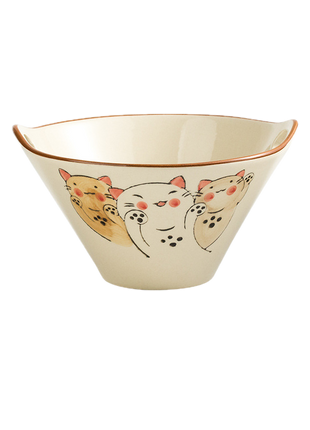 Bol Ceramic Japonez, Trei Pisici Norocoase, 700 ml