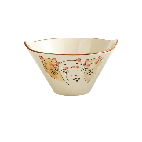 Bol Ceramic Japonez, Trei Pisici Norocoase, 700 ml