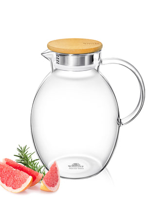Carafa Termorezistenta din Sticla Borosilicata cu Capac din Bambus, 2400 ml