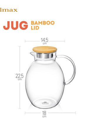 Carafa Termorezistenta din Sticla Borosilicata cu Capac din Bambus, 2400 ml