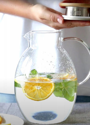 Carafa Termorezistenta din Sticla Borosilicata cu Capac din Bambus, 2400 ml