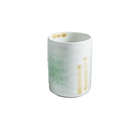 Cana Ceramica Japoneza, Alb cu Verde Pal, 280 ml