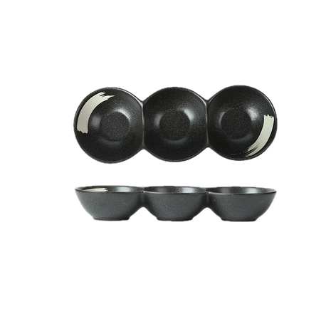 Platou Japonez Compartimentat, Negru cu Tuse Albe, 27cm