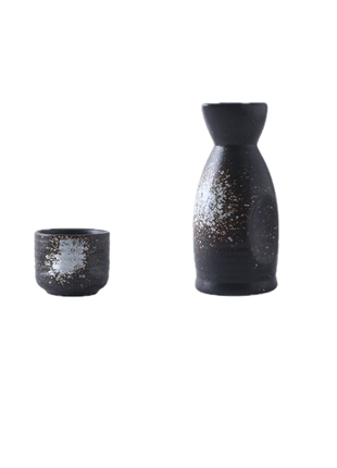 Set Sake Ceramic, Negru cu Accente Albe