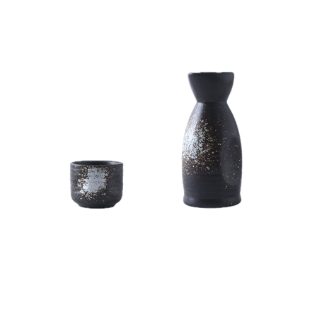 Set Sake Ceramic, Negru cu Accente Albe