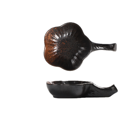 Sosiera Japoneza cu Maner, Negru cu Accente Maro, 11cm