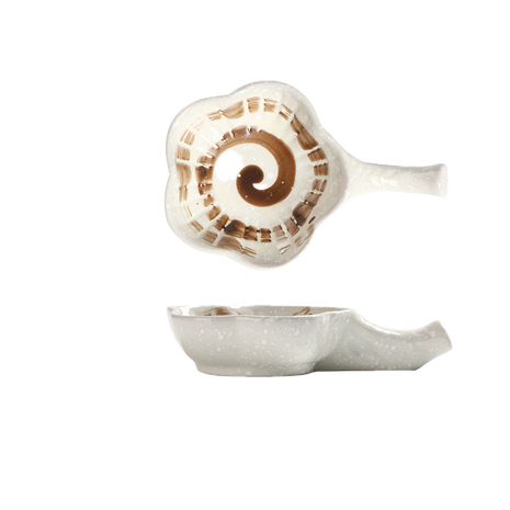 Sosiera Japoneza cu Maner, Alb cu Spirala Maro, 11cm