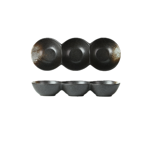 Platou Japonez Compartimentat, Negru cu Accente Deschise, 27cm