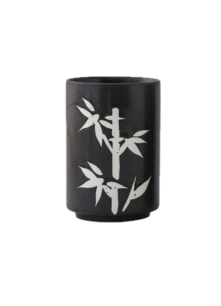 Cana Ceramica Japoneza, Neagra cu bambus alb, 300ml