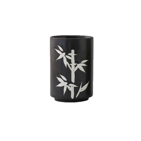 Cana Ceramica Japoneza, Neagra cu bambus alb, 300ml