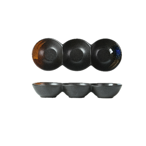 Platou Japonez Compartimentat, Negru cu Reflexe Duale 27cm