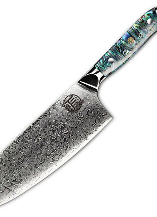 Satar 19 cm din Otel Damasc cu maner cochilie de abalone