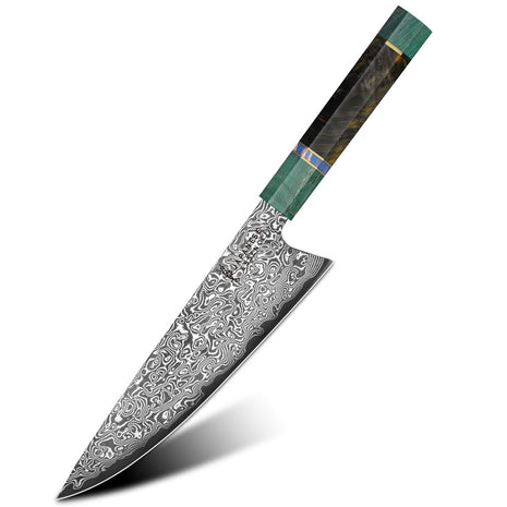 Cutit de Bucatar 21.5 cm din Otel Damasc cu Maner Rasina Multicolor