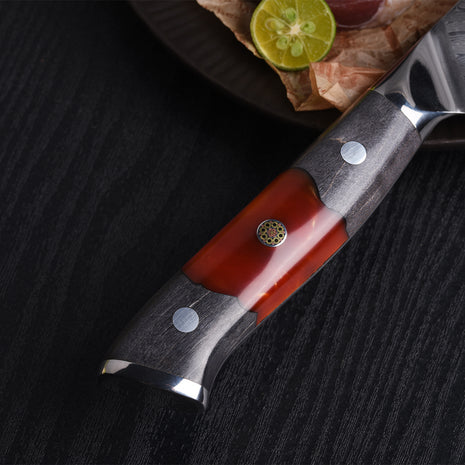 Cutit pentru curatat 9 cm din Otel Damasc cu Maner din Rasina Epoxidica si Lemn Stabilizat