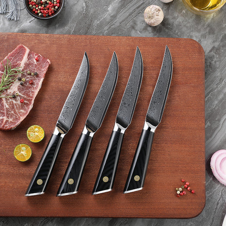Set 4 Cutite de Steak 12 cm din Otel Damasc cu Manere G10