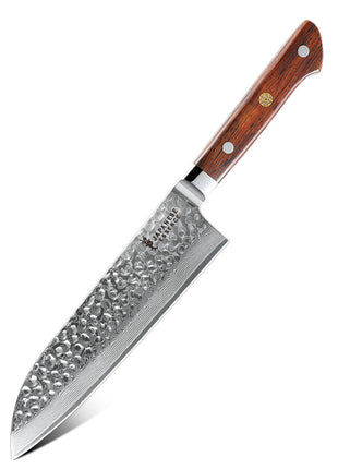 Cutit Santoku 18.5 cm din Otel Damasc cu Maner Rosewood