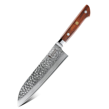 Cutit Santoku 18.5 cm din Otel Damasc cu Maner Rosewood