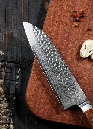 Cutit Santoku 18.5 cm din Otel Damasc cu Maner Rosewood
