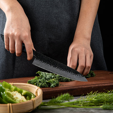 Cutit Kiritsuke 20 cm din Otel Damasc cu Maner G10 Negru