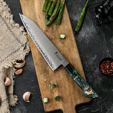 Cutit de Bucatar 23 cm din Otel Damasc cu Maner Verde Forestline