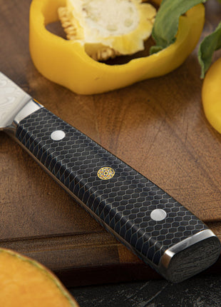 Cutit Nakiri 17.5 cm din Otel Damasc cu Maner Negru Honeycomb