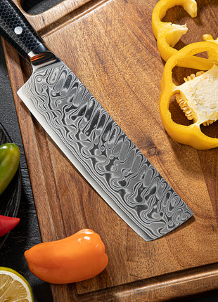 Cutit Nakiri 17.5 cm din Otel Damasc cu Maner Negru Honeycomb