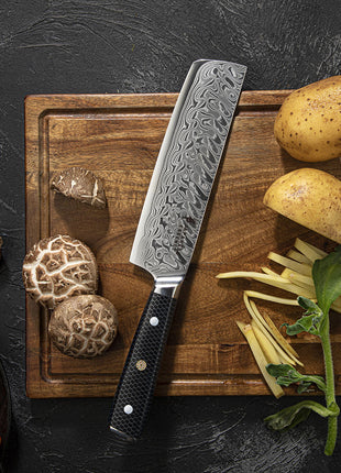 Cutit Nakiri 17.5 cm din Otel Damasc cu Maner Negru Honeycomb
