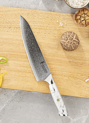 Set de 8 Cutite Premium Damascus cu Manere Imperial White