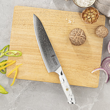 Set de 8 Cutite Premium Damascus cu Manere Imperial White