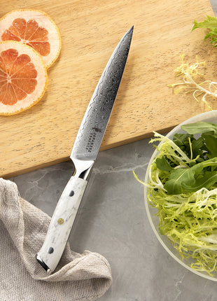 Set de 8 Cutite Premium Damascus cu Manere Imperial White