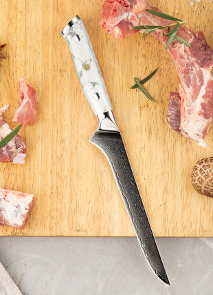 Set de 8 Cutite Premium Damascus cu Manere Imperial White