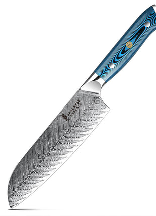 Cutit Santoku 18 cm din Otel Damasc cu Maner Blue Orbit