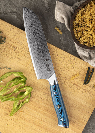 Cutit Santoku 18 cm din Otel Damasc cu Maner Blue Orbit