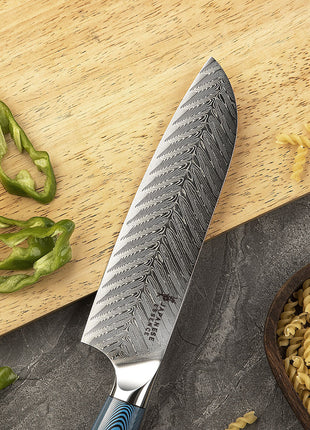 Cutit Santoku 18 cm din Otel Damasc cu Maner Blue Orbit