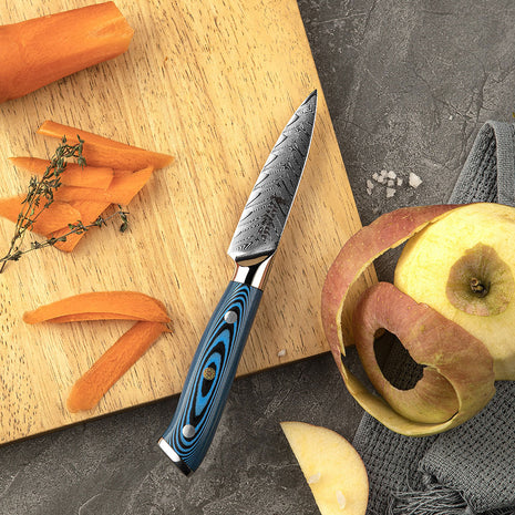 Cutit pentru curatat 9 cm din Otel Damasc cu Maner Blue Orbit