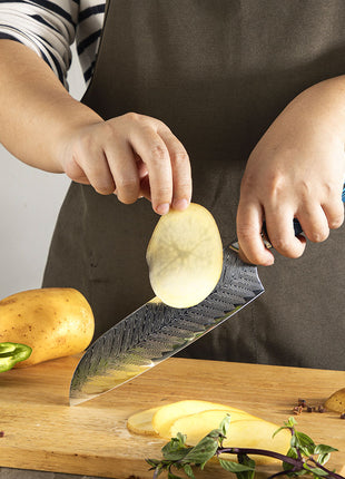 Cutit Santoku 18 cm din Otel Damasc cu Maner Blue Orbit