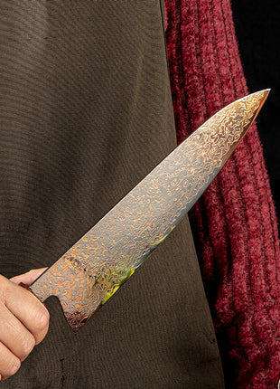 Cutit de Bucatar 21 cm din Otel Damascus cu Maner din Lemn de Abanos si Burl