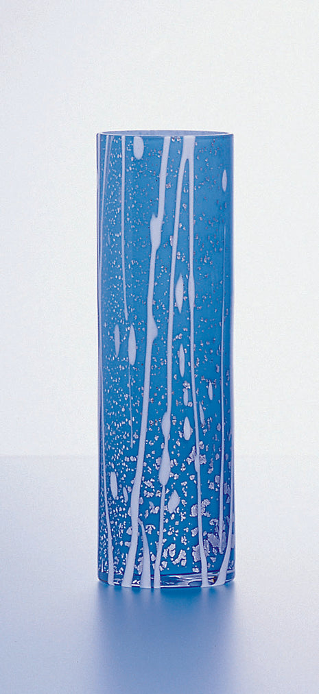 Vaza Lucrata Manual din Sticla Japoneza Ocean Blue, 26 cm