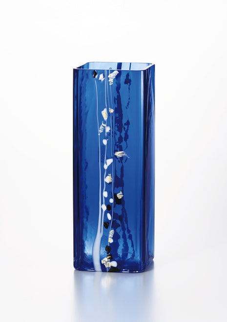 Vaza Lucrata Manual din Sticla Japoneza 295 mm „Ocean Cube”