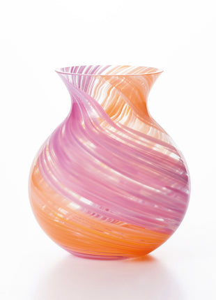 Vaza Lucrata Manual din Sticla Japoneza HANASHIZUKU Bouquet Pot Roz, 13.5 cm